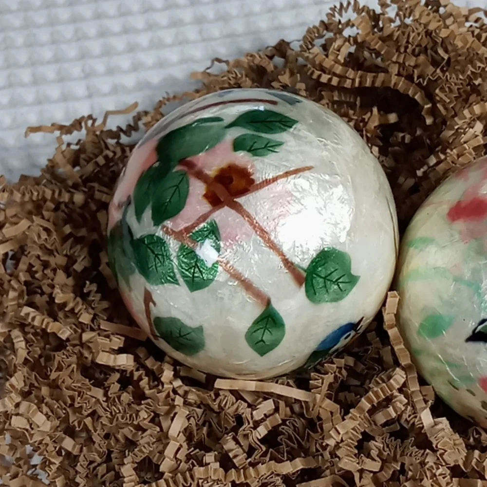 Pier 1 Springtime Hand Painted Paper Mache Decorative Balls Pearl Glaze Finish